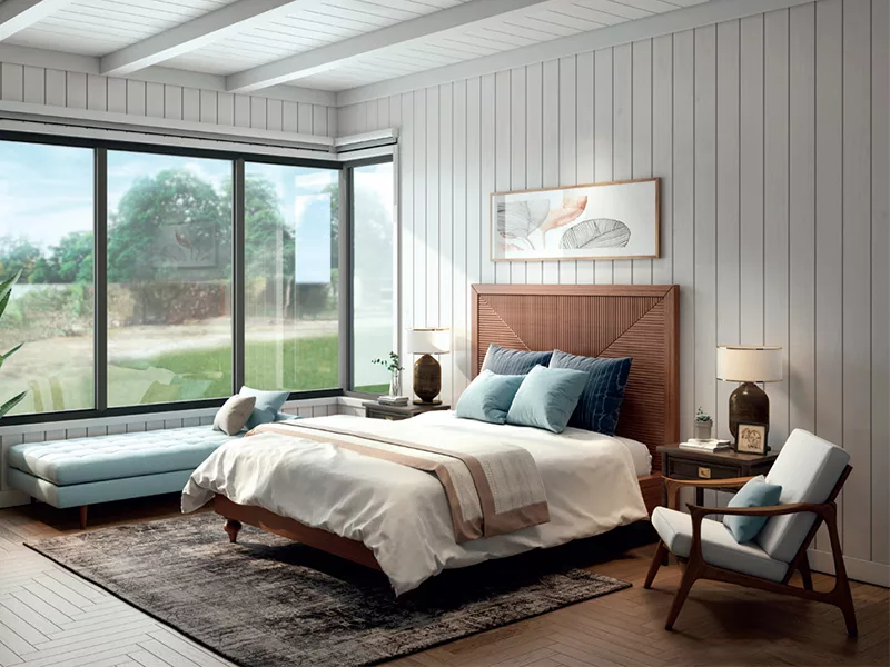 Không gian phòng ngủ hiện đại cùng plywood kiến trúc