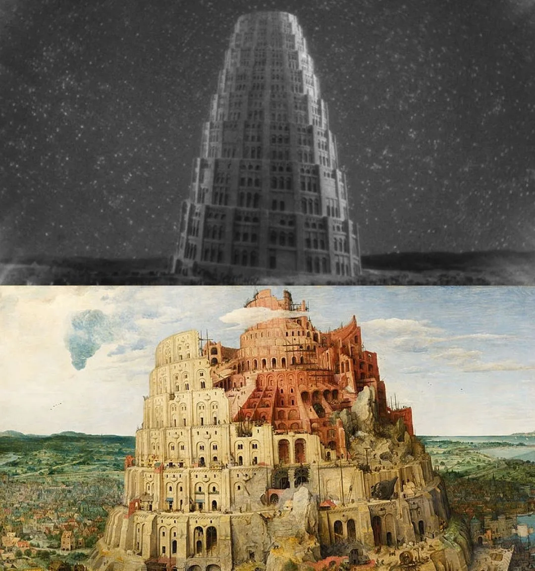 metropolis dien anh kien truc thap babel bruegel boi canh
