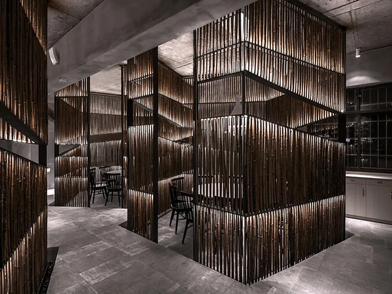 Yiduan Shanghai Interior Design thiết kế nhà hàng bằng nguyên liệu tre truyền thống