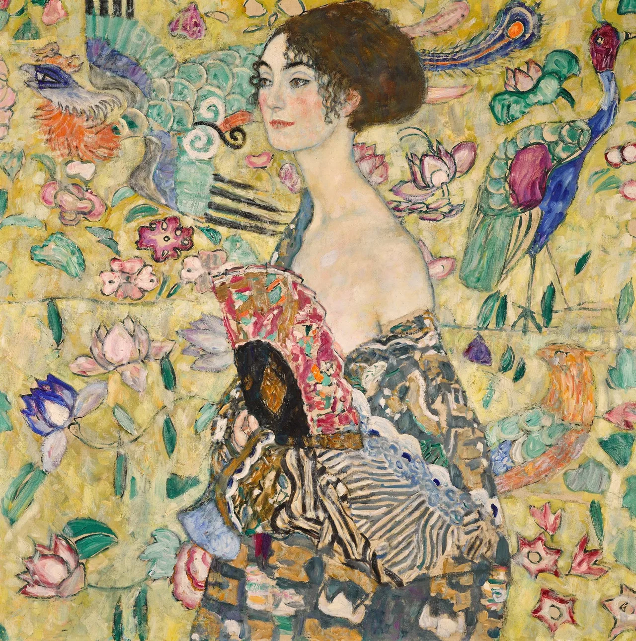 lady with fan gustav klimt painting