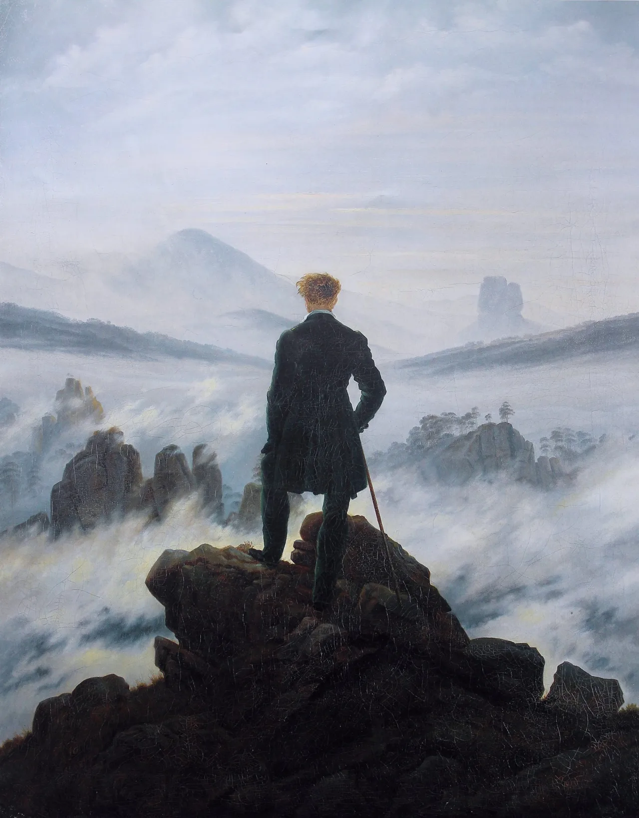 tranh phong canh Der Wanderer über dem Nebelmeer Caspar David Friedrich